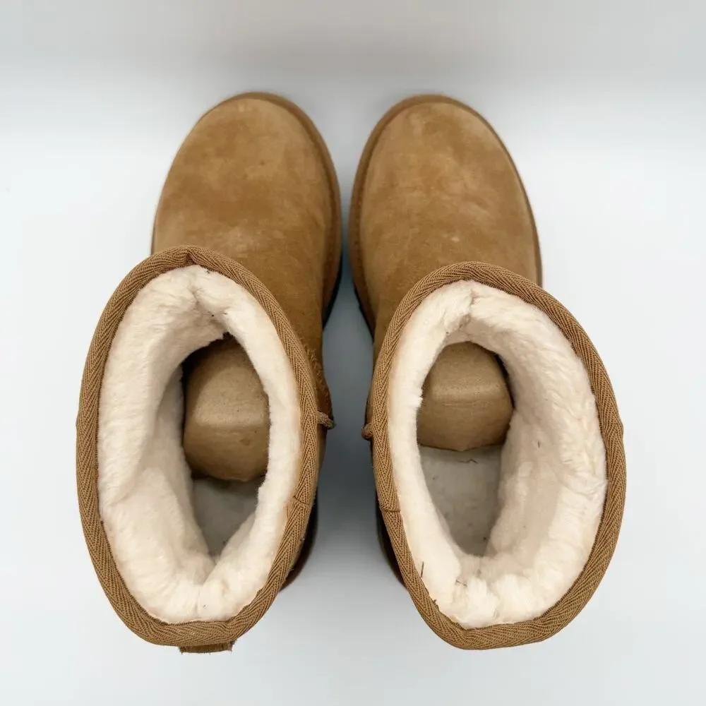 UGG Womens Classic Mini Platform Bootie US 9 EU 40 Chestnut Suede EUC